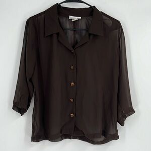 Vintage Zoe Brown Cropped Button Up 3/4 Sleeve Top Size Small